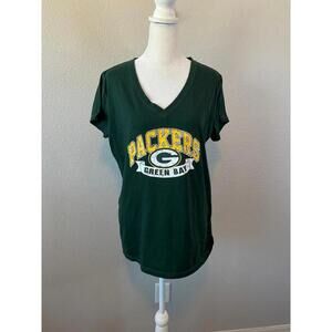 NFL Team Apparel Green Bay Packers Short Sleeve VNeck TShirt Green Size XL
